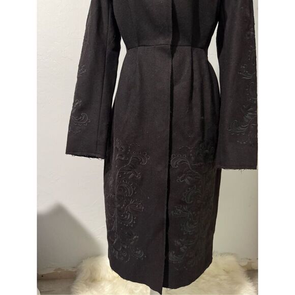 H&M Conscious collection long black Embroidered recycled wool blend button front - Picture 7 of 13